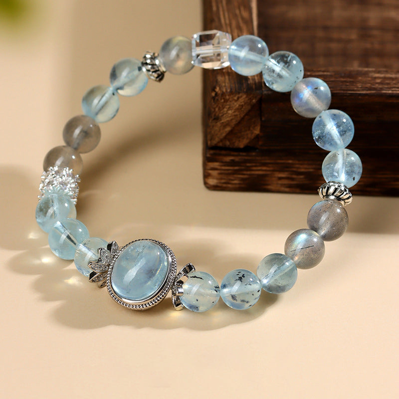 Lumina Aura Aquamarine & Gray Moonstone Spiritual Bracelet - Harmonize Wisdom, Serenity, and Love