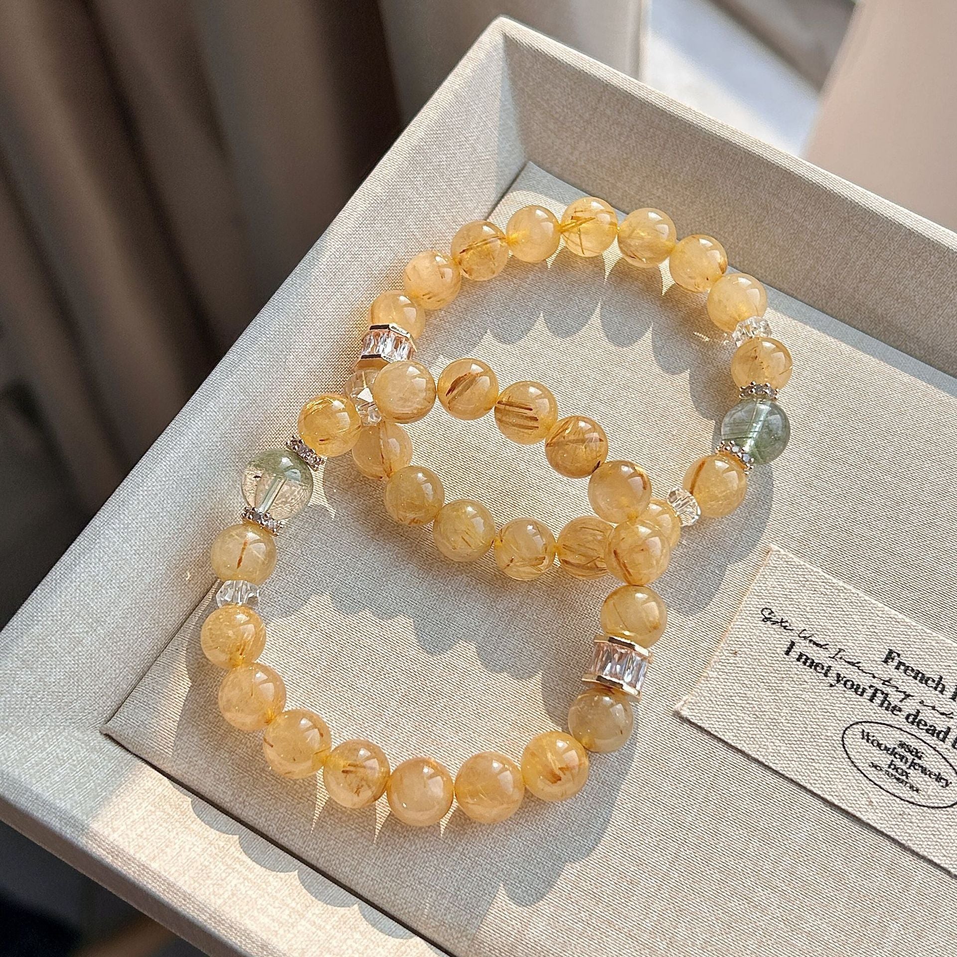 Lumina Aura Golden Rutilated Quartz & Green Phantom Crystal Wealth Bracelet