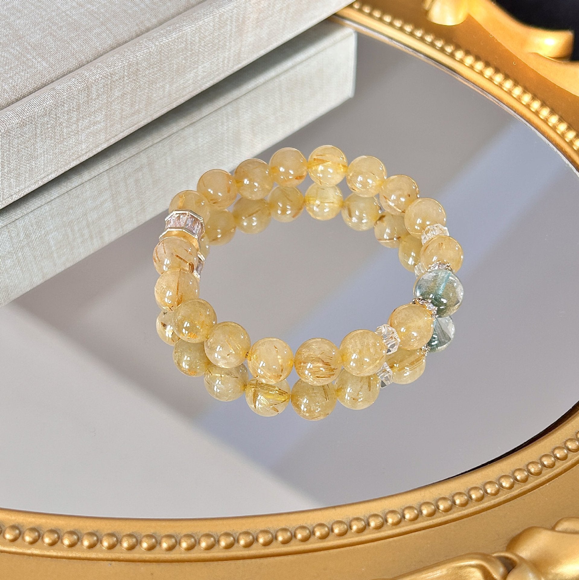 Lumina Aura Golden Rutilated Quartz & Green Phantom Crystal Wealth Bracelet