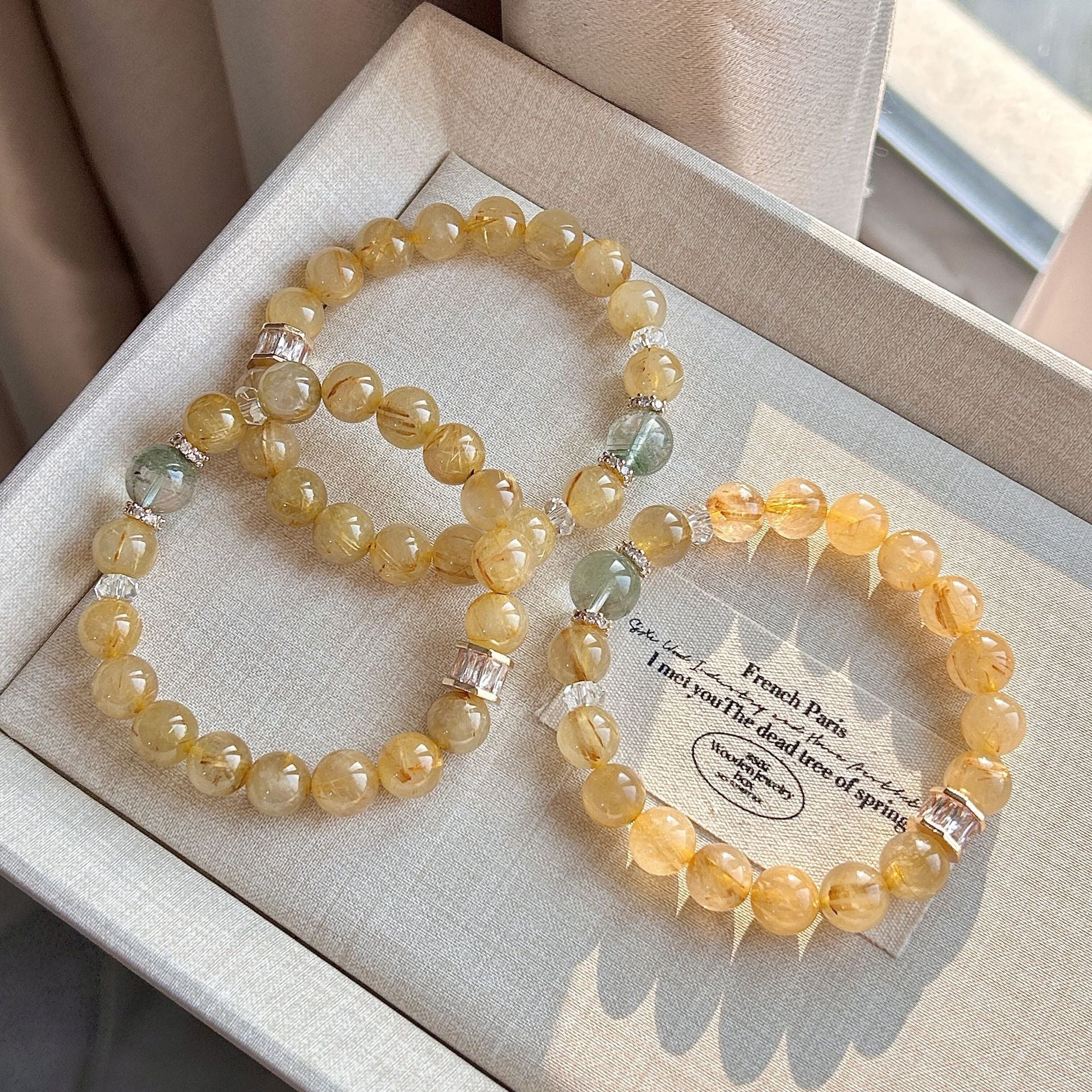 Lumina Aura Golden Rutilated Quartz & Green Phantom Crystal Wealth Bracelet