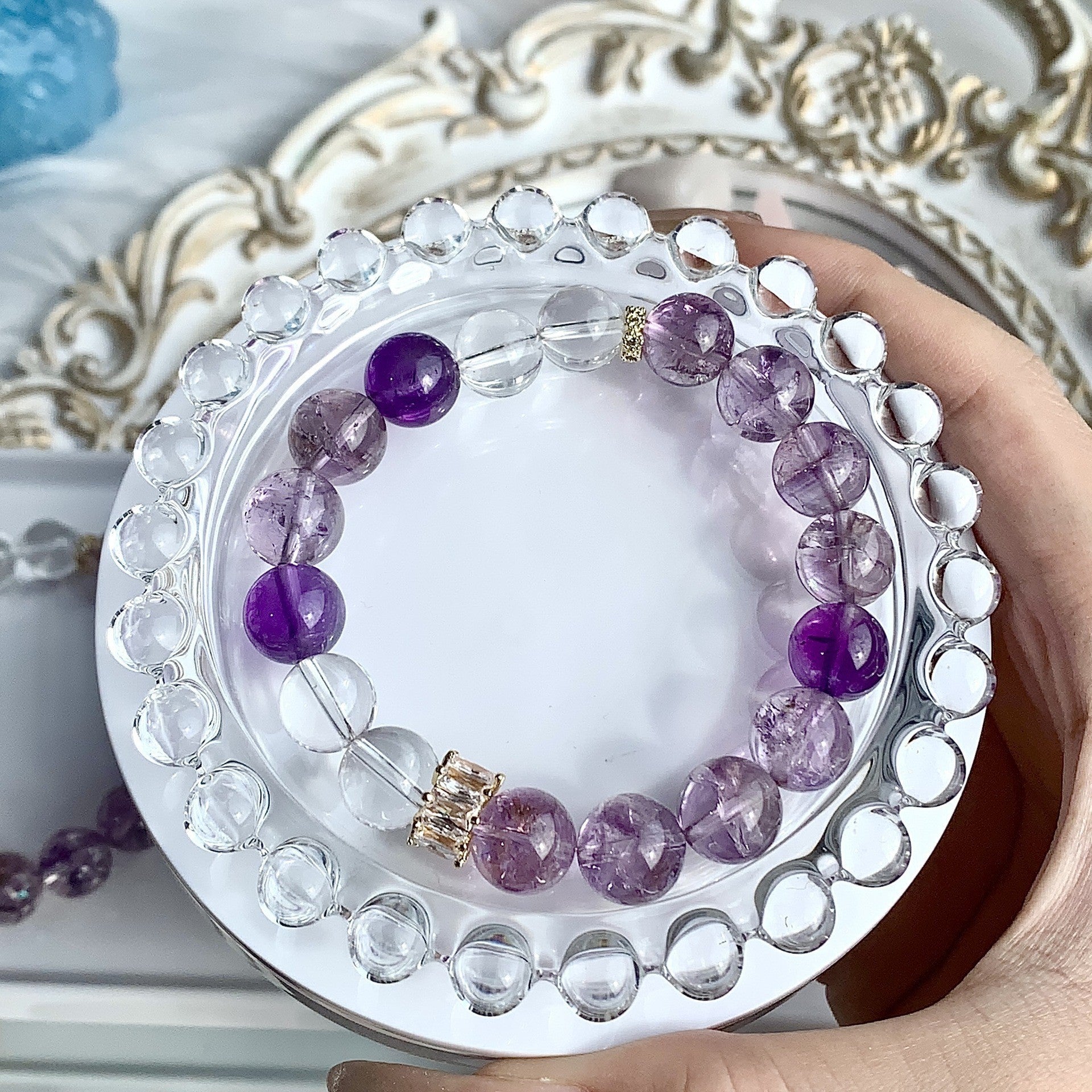 Lumina Aura Amethyst & Clear Crystal Spiritual Energy Bracelet