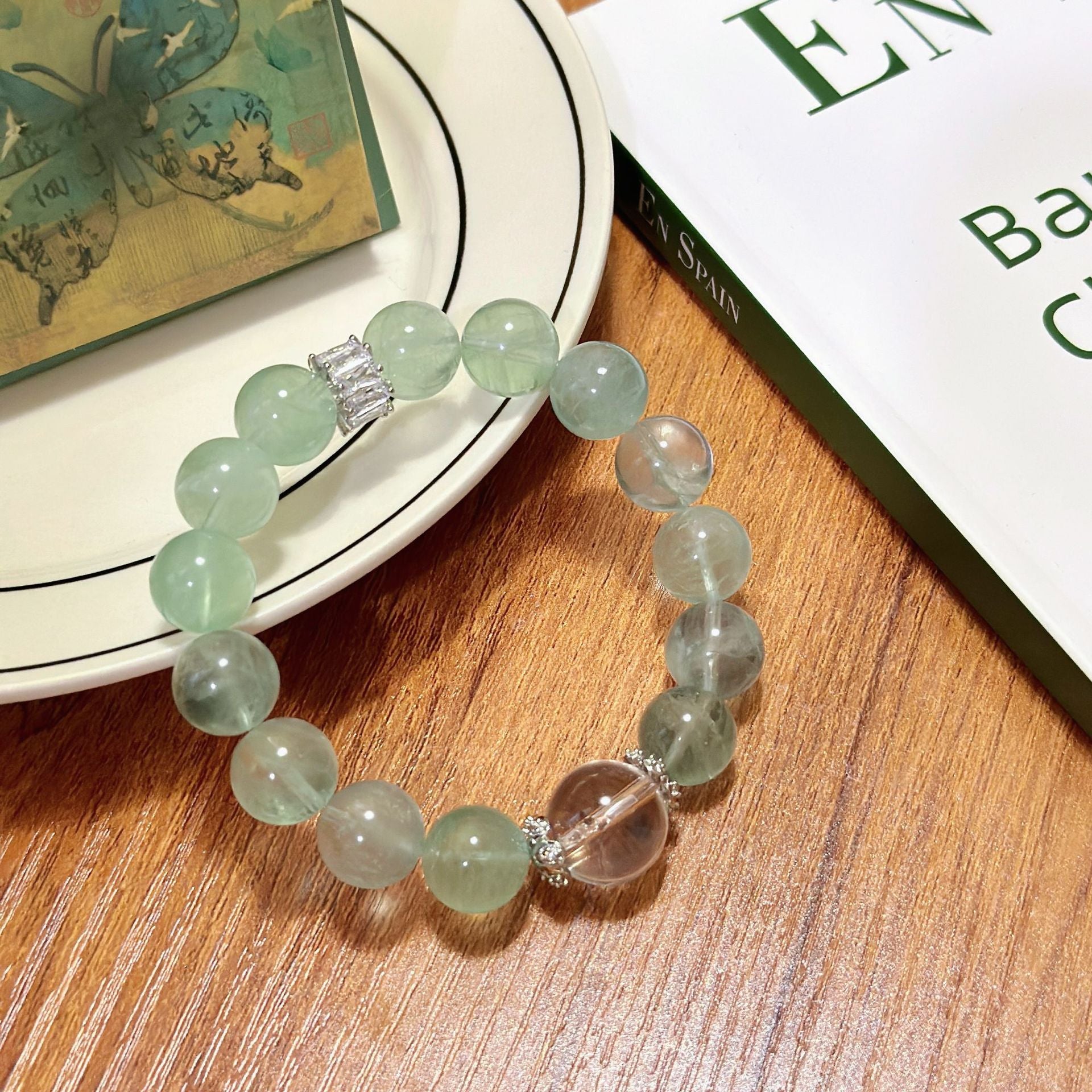 Lumina Aura Nature's Harmony Healing Bracelet Green Fluorite, White Crystal & Sterling Silver | Spiritual Balance & Elegance