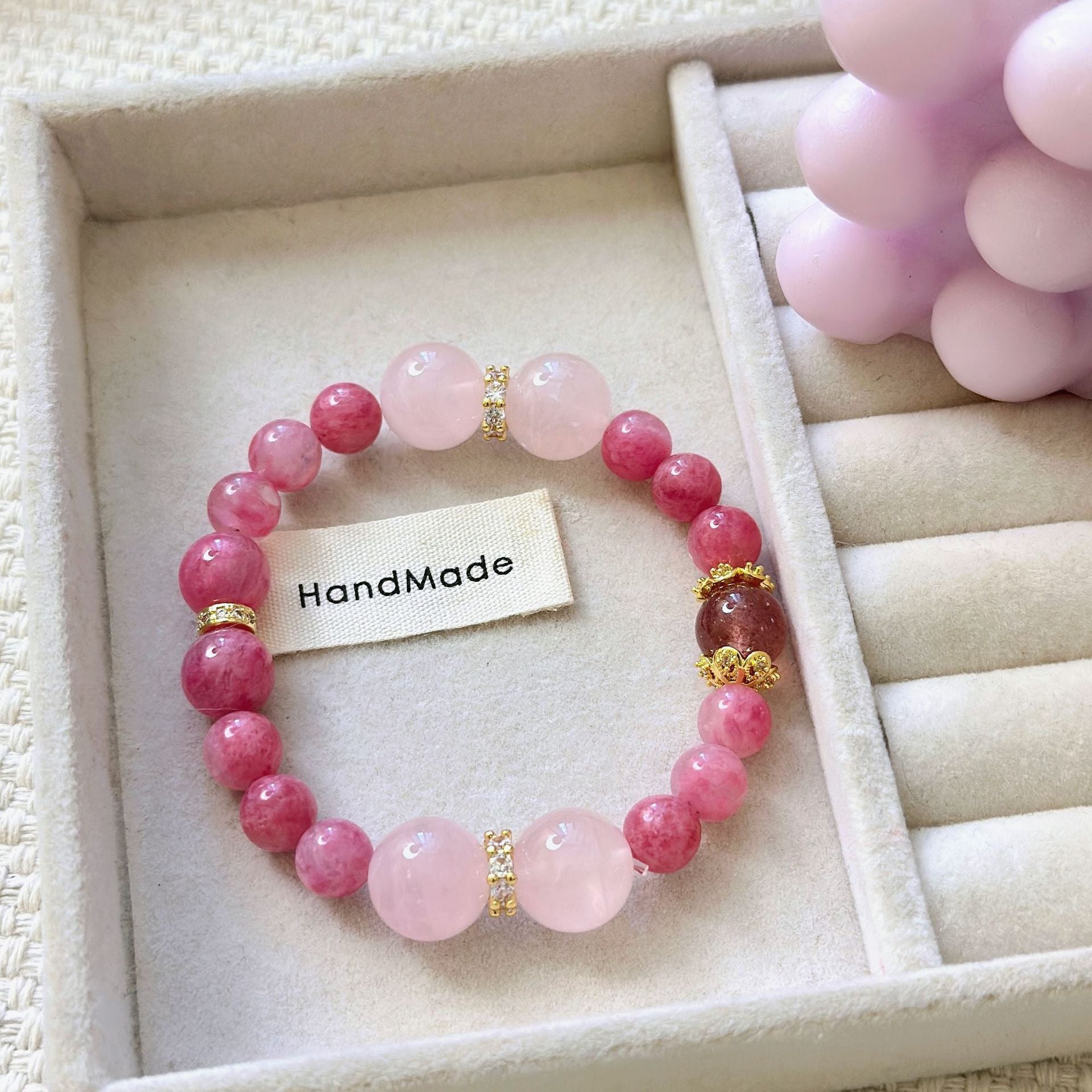 Lumina Aura Pink Quartz & Strawberry Crystal Bracelet – A Harmonious Blend of Elegance and Spiritual Energy