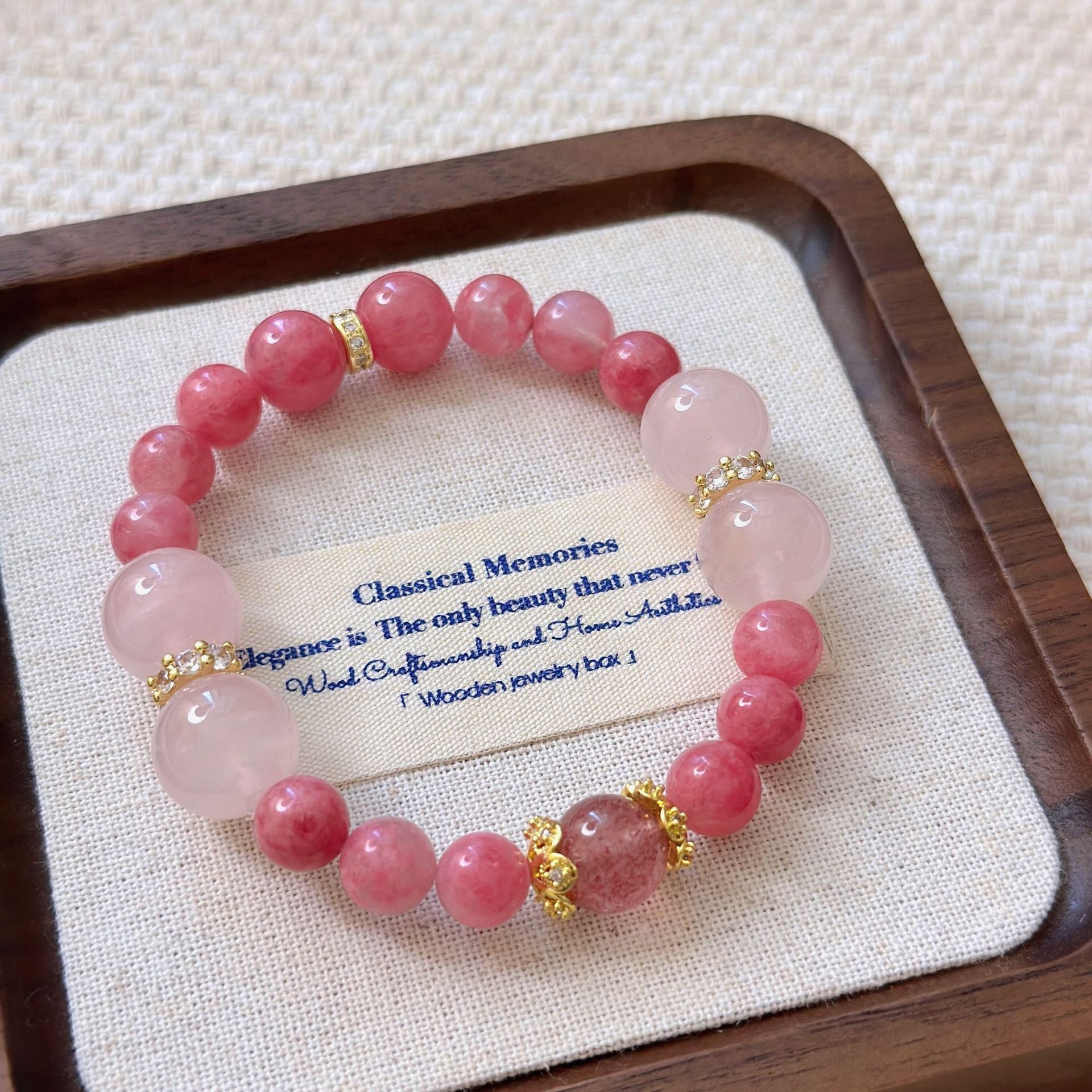 Lumina Aura Pink Quartz & Strawberry Crystal Bracelet – A Harmonious Blend of Elegance and Spiritual Energy