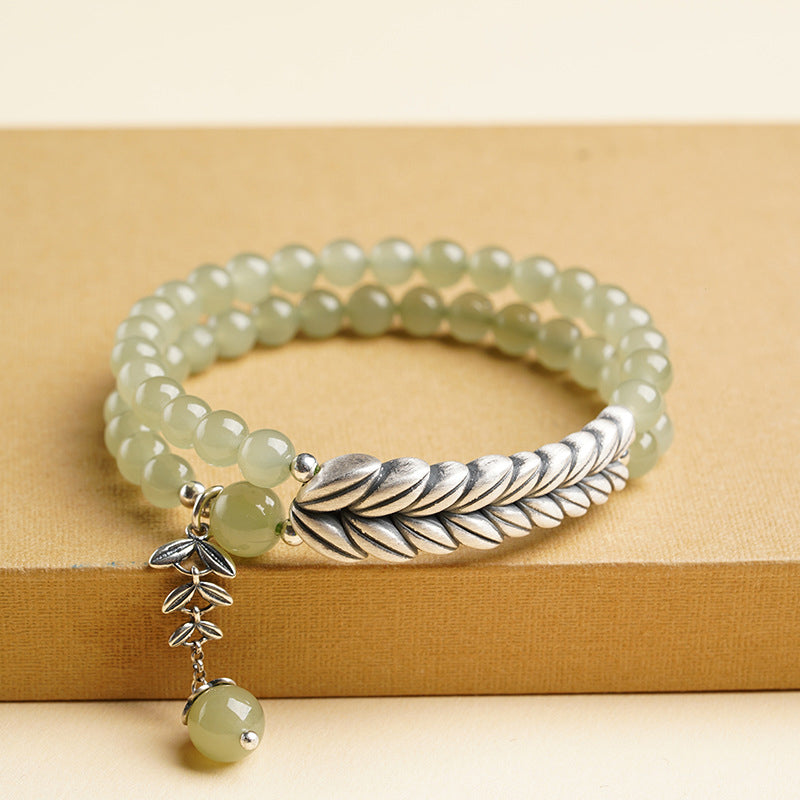 Lumina Aura Celestial Harmony Jade & Silver Wheat Bracelet