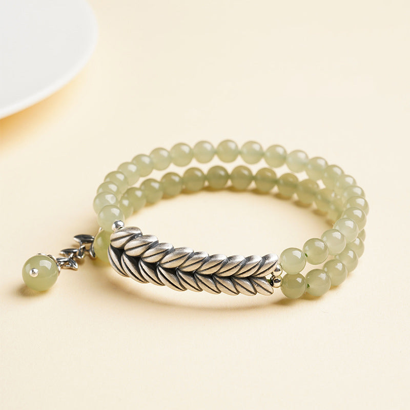 Lumina Aura Celestial Harmony Jade & Silver Wheat Bracelet
