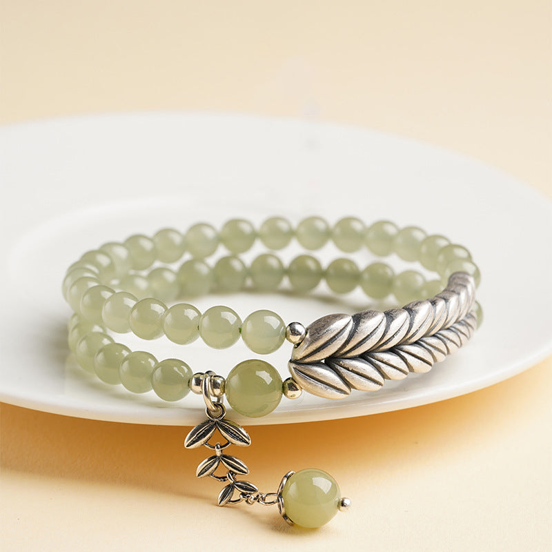Lumina Aura Celestial Harmony Jade & Silver Wheat Bracelet