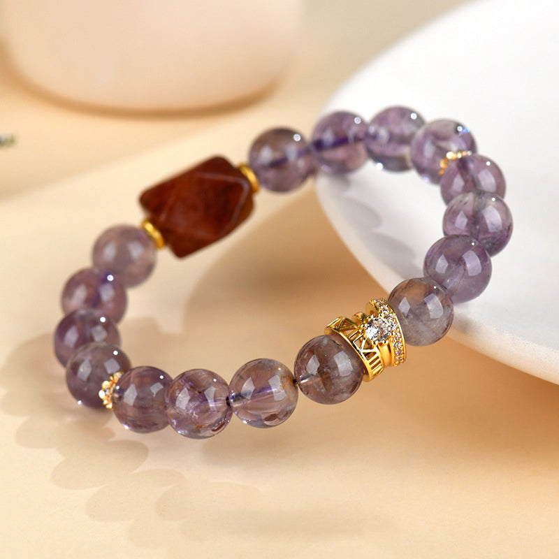 Lumina Aura Red Phantom Quartz & Amethyst Spiritual Bracelet-Embrace Energy, Balance, and Timeless Eleganc