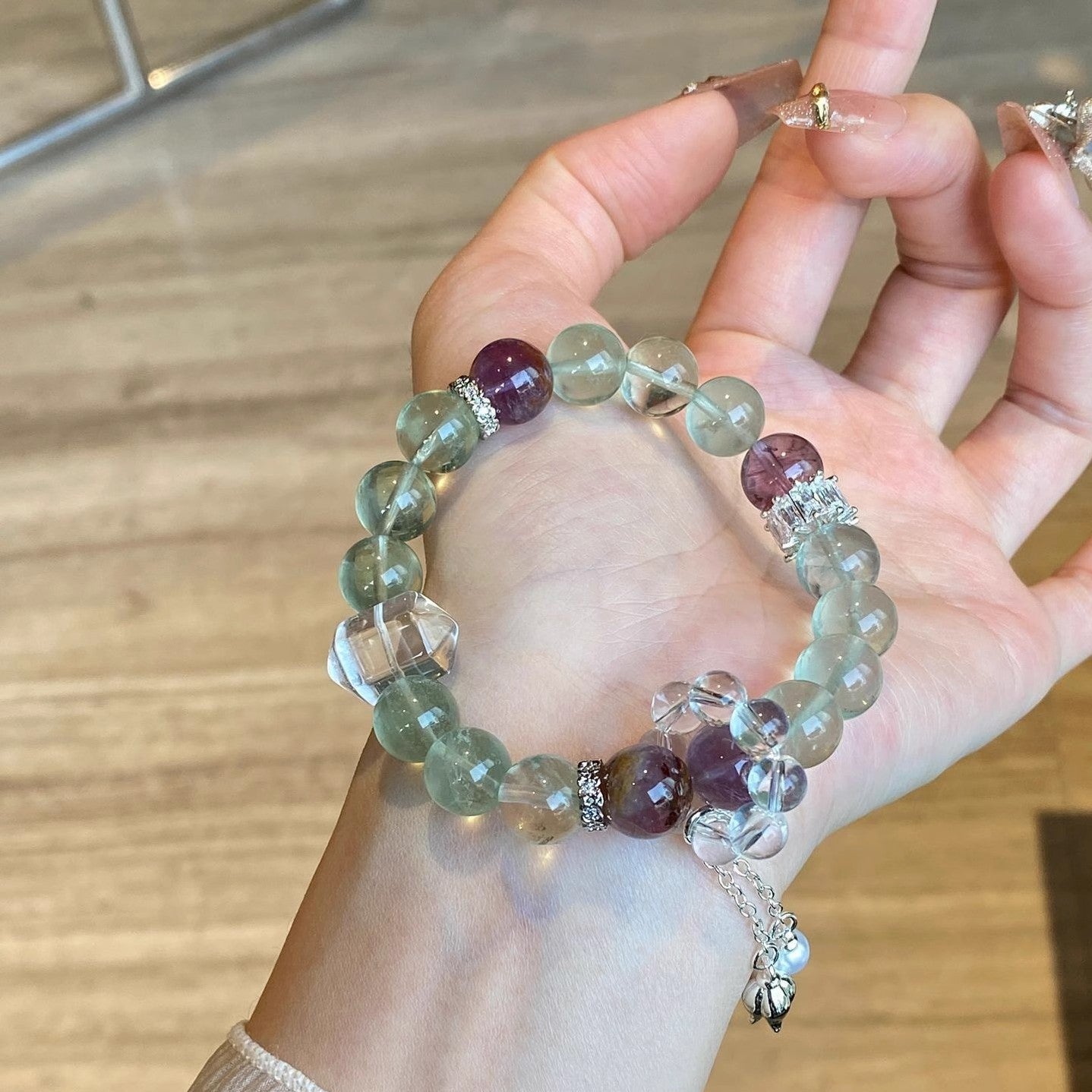 Lumina Aura Elevate Your Energy Experience: Green Aventurine, Purple Phantom Quartz & Clear Quartz Bracelet