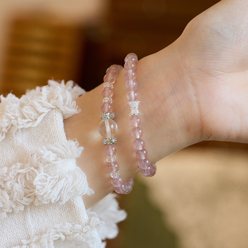 Lumina Aura Strawberry Quartz & White Crystal Silver Bracelet