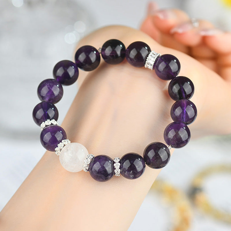 Lumina Aura Amethyst & White Phantom Quartz Healing Bracelet - Harmonize Your Energy with Nature's Wisdom