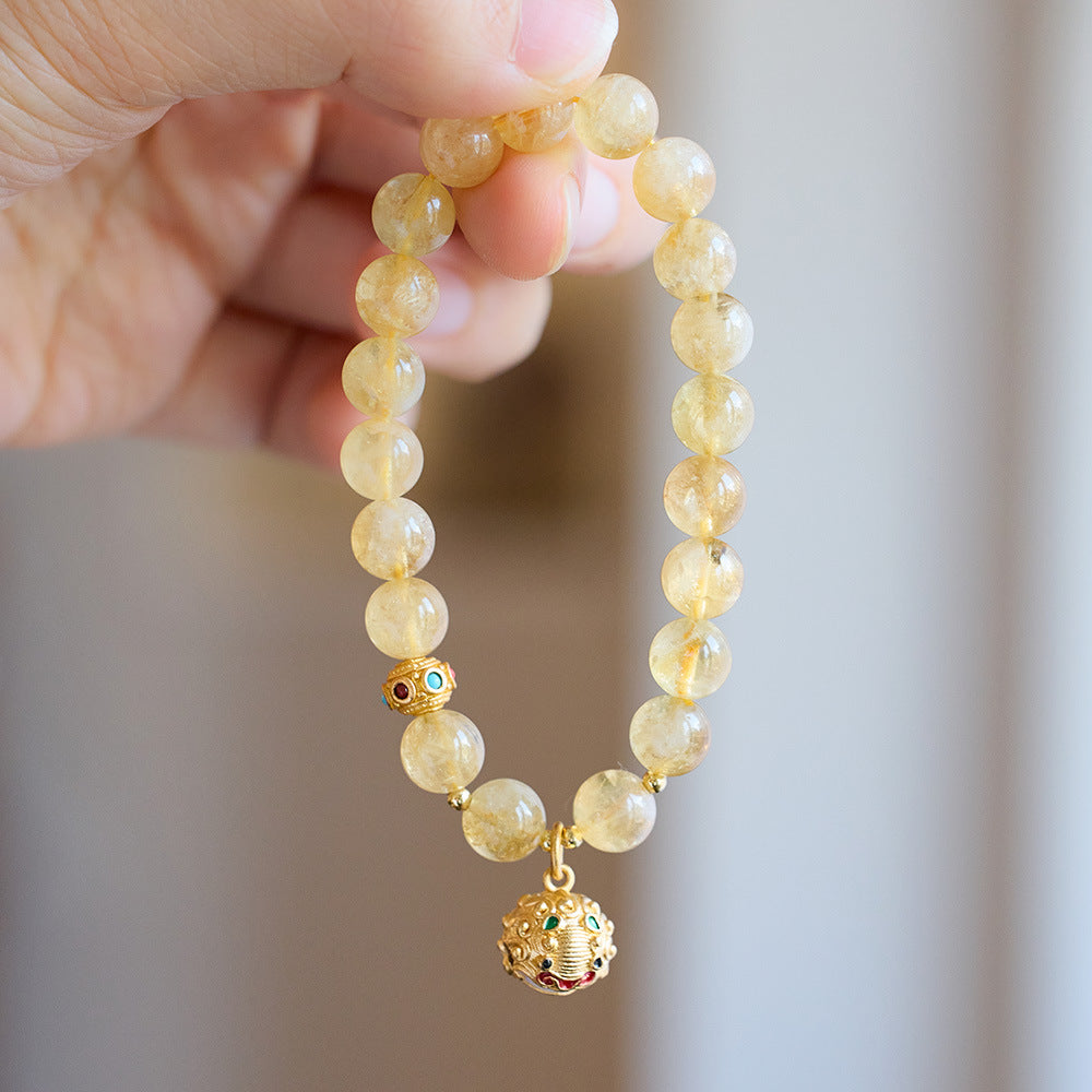 Lumina Aura Golden Prosperity Citrine & Lucky Fish Bell Charm Bracelet
