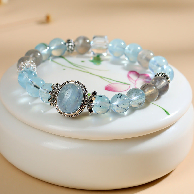 Lumina Aura Aquamarine & Gray Moonstone Spiritual Bracelet - Harmonize Wisdom, Serenity, and Love