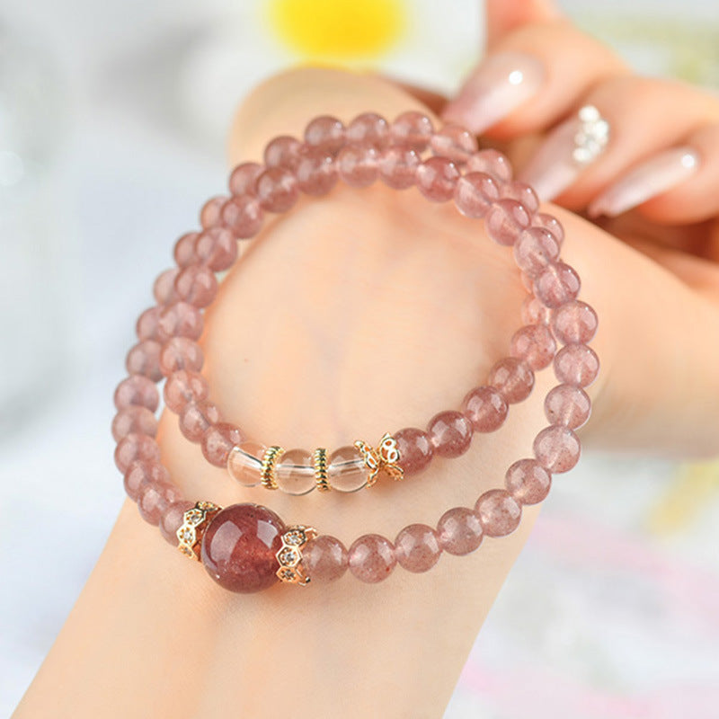 Lumina Aura Double the Energy, Double the Radiance: Strawberry Quartz & White Crystal Bracelet