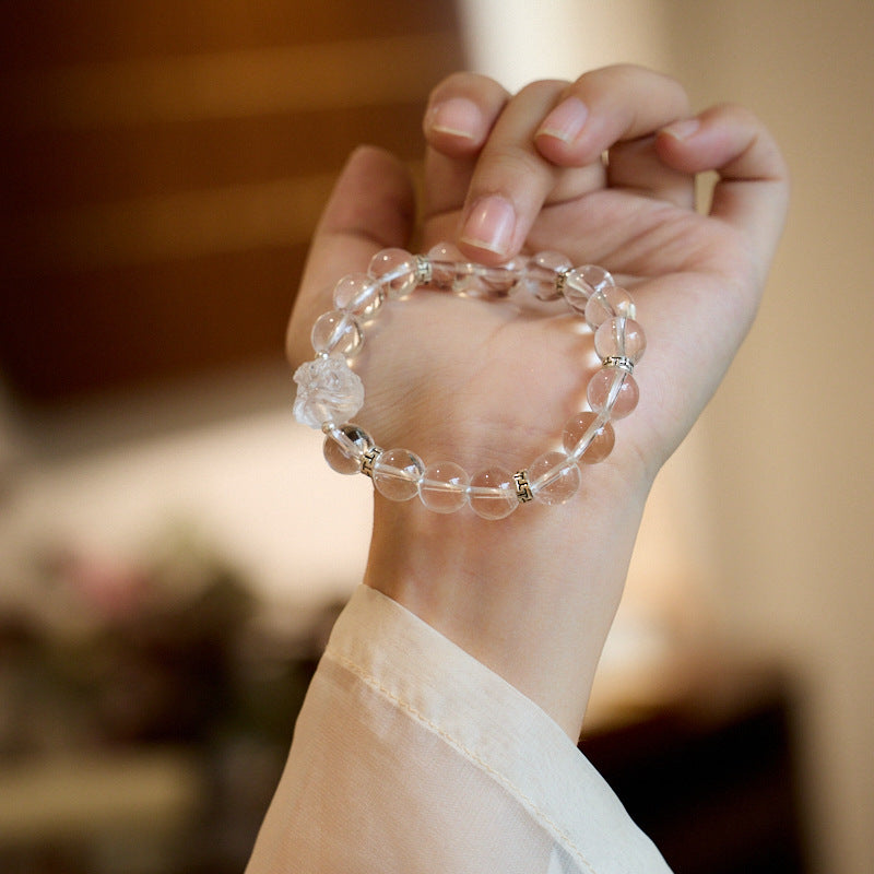 Lumina Aura Crystal Clarity Meets Courageous Spirit: Lion Dance White Quartz Bracelet