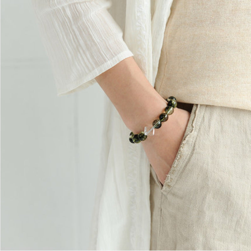Lumina Aura Harness Nature's Divine Energy with Our Green Phantom & White Crystal Bracelet
