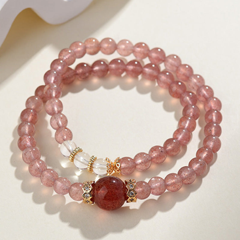 Lumina Aura Double the Energy, Double the Radiance: Strawberry Quartz & White Crystal Bracelet