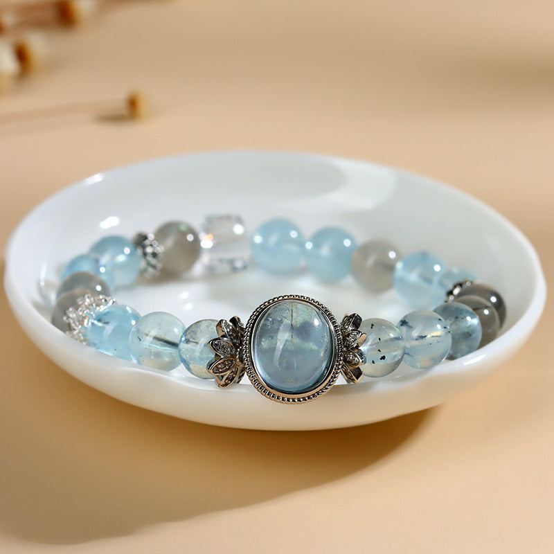 Lumina Aura Aquamarine & Gray Moonstone Spiritual Bracelet - Harmonize Wisdom, Serenity, and Love