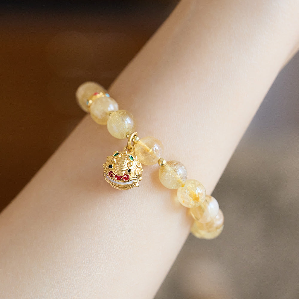 Lumina Aura Golden Prosperity Citrine & Lucky Fish Bell Charm Bracelet