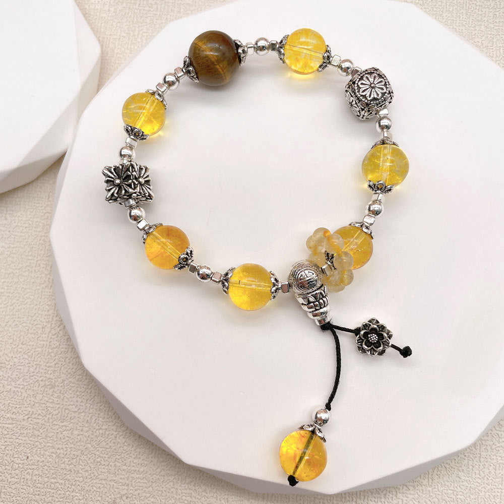 Lumina Aura Citrine & Tiger Eye Silver Lotus Bracelet