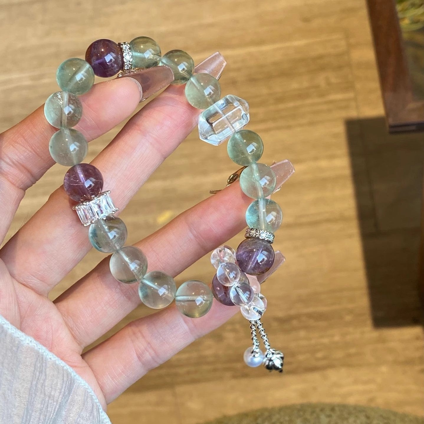 Lumina Aura Elevate Your Energy Experience: Green Aventurine, Purple Phantom Quartz & Clear Quartz Bracelet