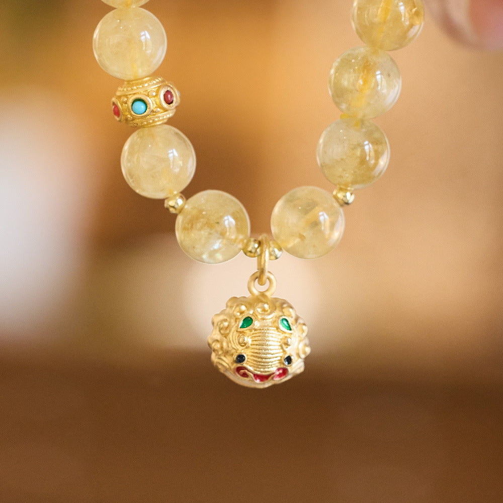 Lumina Aura Golden Prosperity Citrine & Lucky Fish Bell Charm Bracelet