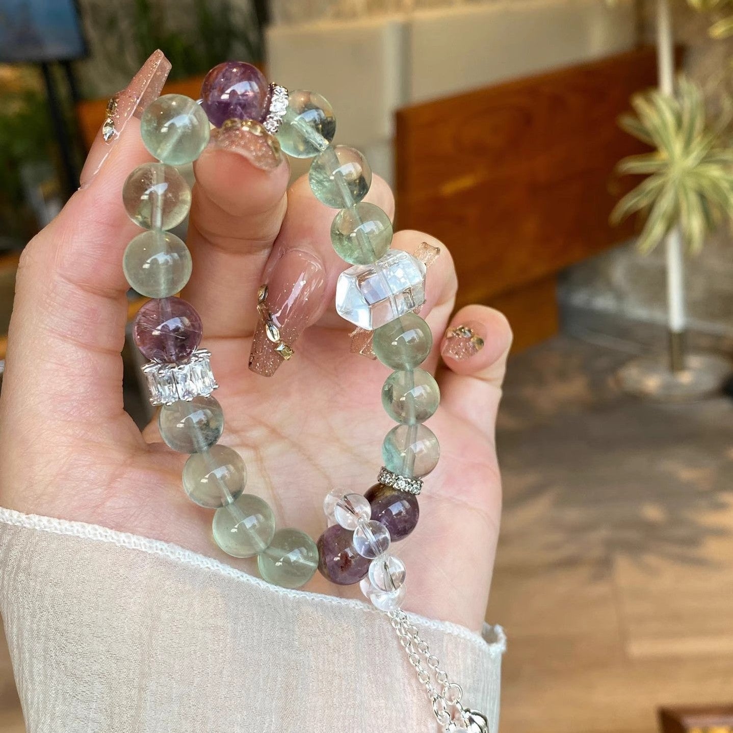 Lumina Aura Elevate Your Energy Experience: Green Aventurine, Purple Phantom Quartz & Clear Quartz Bracelet