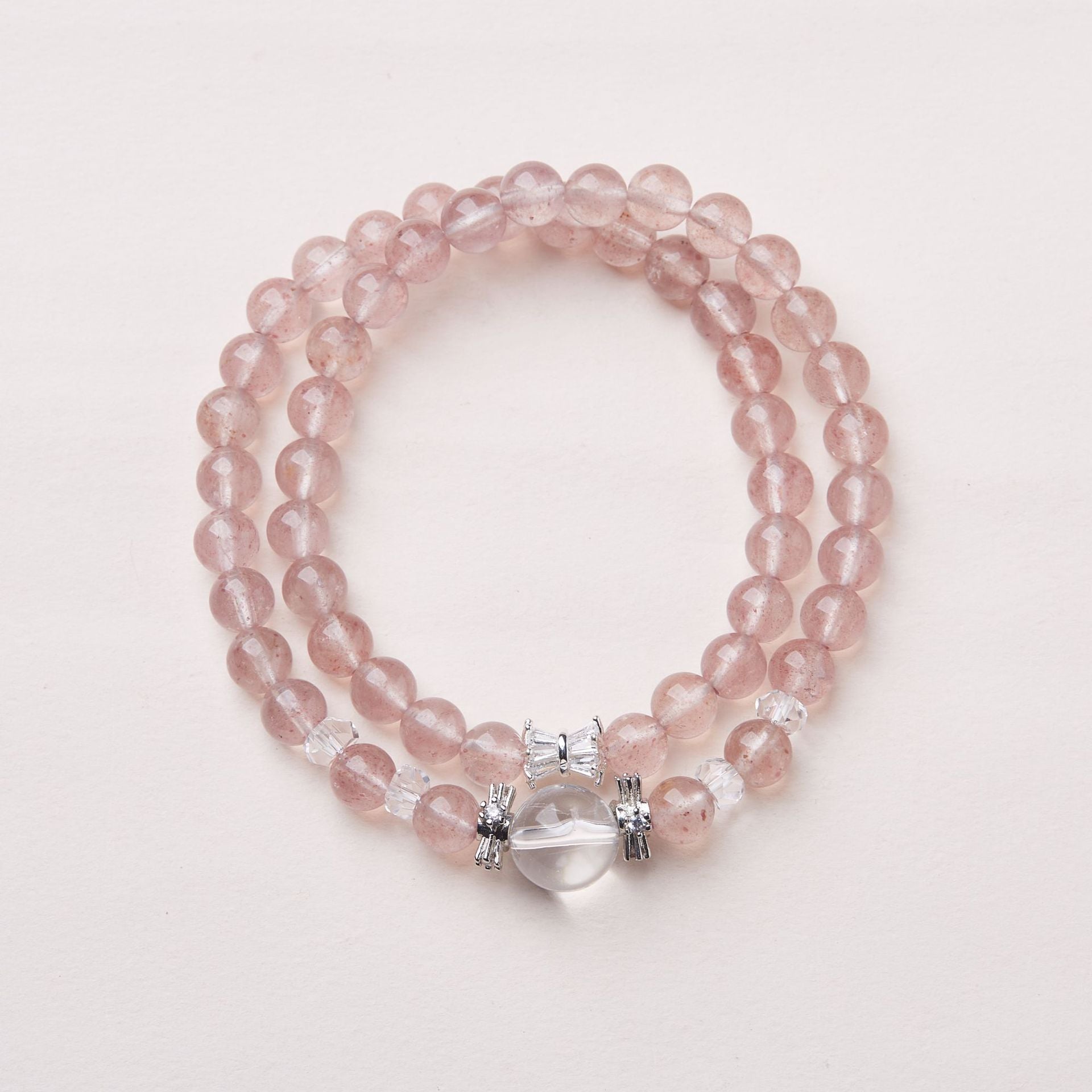 Lumina Aura Strawberry Quartz & White Crystal Silver Bracelet