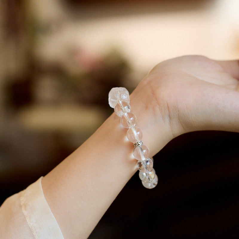 Lumina Aura Crystal Clarity Meets Courageous Spirit: Lion Dance White Quartz Bracelet