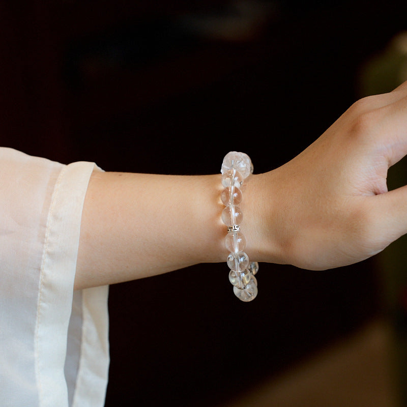 Lumina Aura Crystal Clarity Meets Courageous Spirit: Lion Dance White Quartz Bracelet