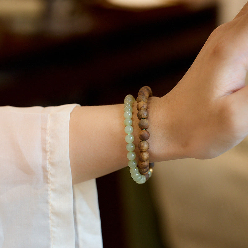 Lumina Aura Agarwood & Hetian Jade Spiritual Mala Bracelet - Harmonize Energy with Nature's Elegance
