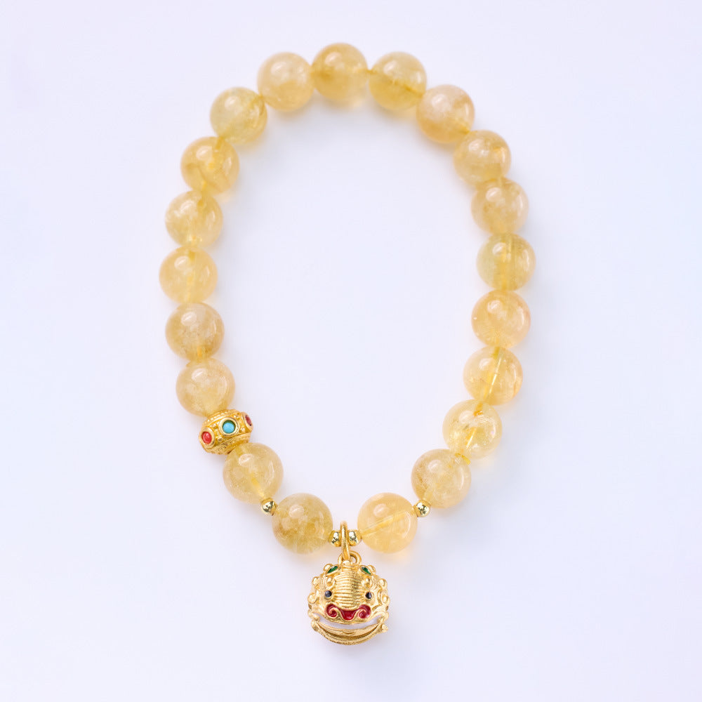 Lumina Aura Golden Prosperity Citrine & Lucky Fish Bell Charm Bracelet