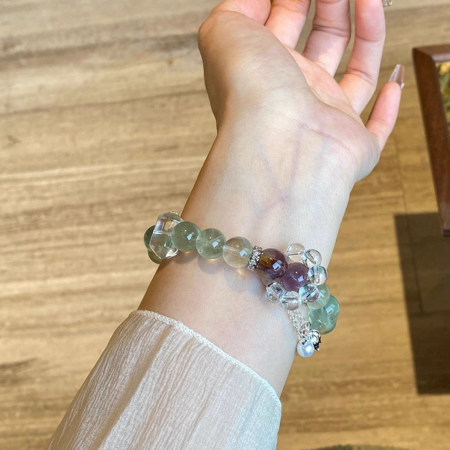 Lumina Aura Elevate Your Energy Experience: Green Aventurine, Purple Phantom Quartz & Clear Quartz Bracelet