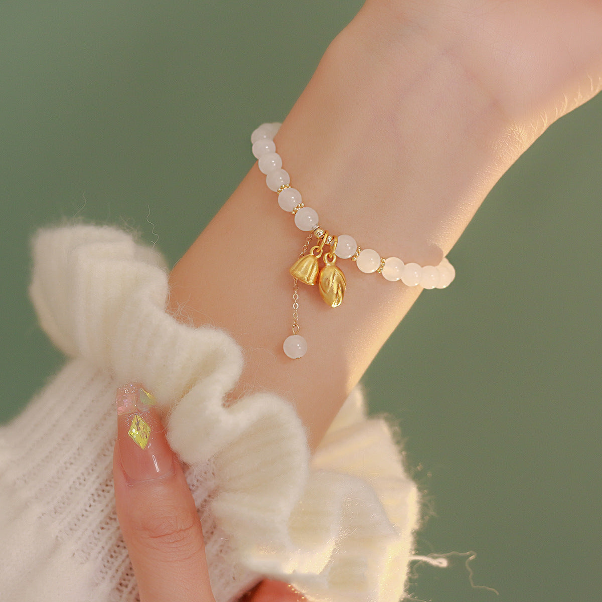 Sacred Harmony Hetian Jade & Lily of the Valley Bracelet