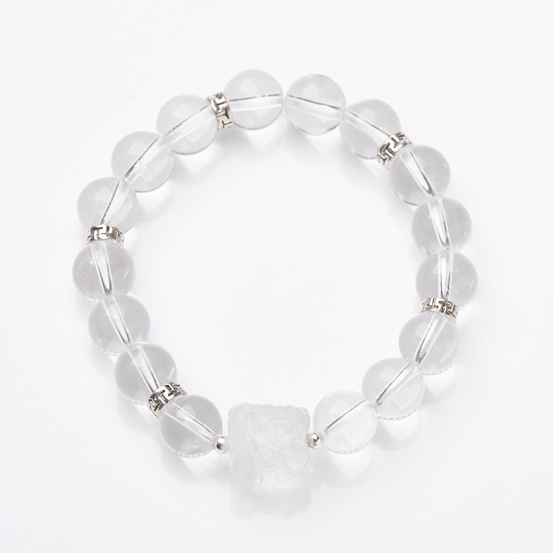 Lumina Aura Crystal Clarity Meets Courageous Spirit: Lion Dance White Quartz Bracelet