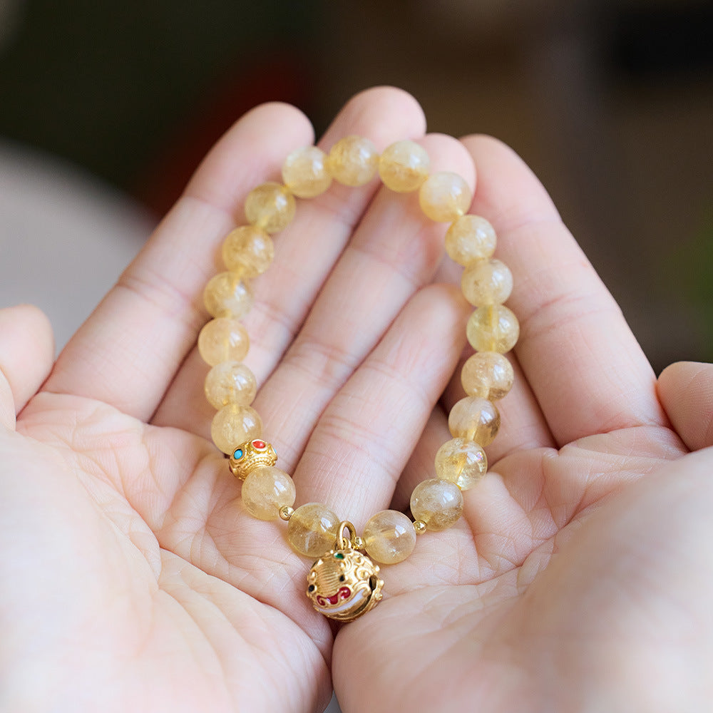 Lumina Aura Golden Prosperity Citrine & Lucky Fish Bell Charm Bracelet