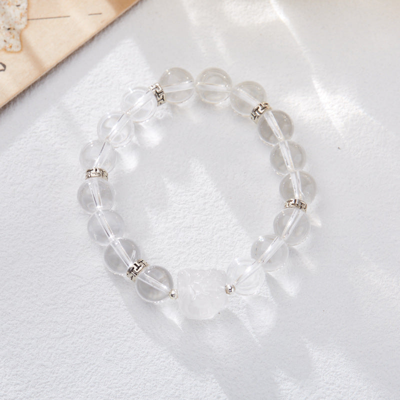Lumina Aura Crystal Clarity Meets Courageous Spirit: Lion Dance White Quartz Bracelet